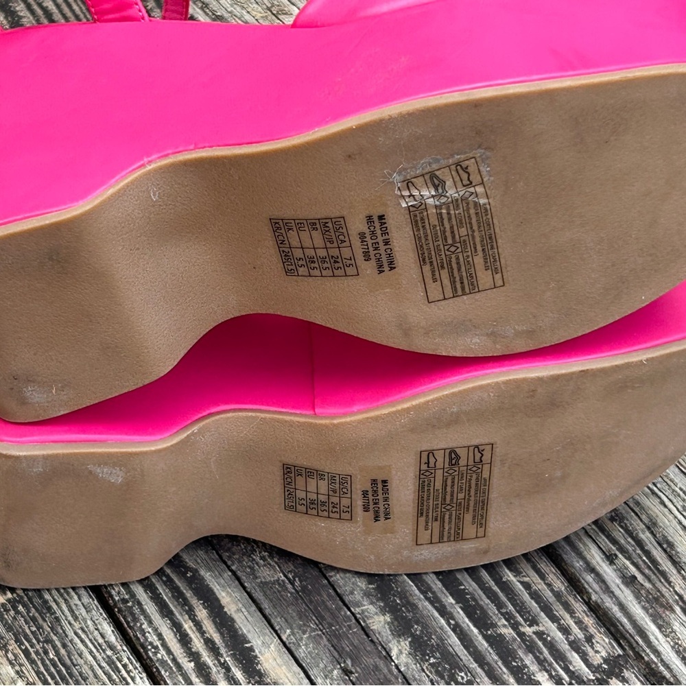 LILIANA Hot Pink Platform Wedge Sandals Square Toe Ankle Strap Women 7.5 - Picture 4 of 7